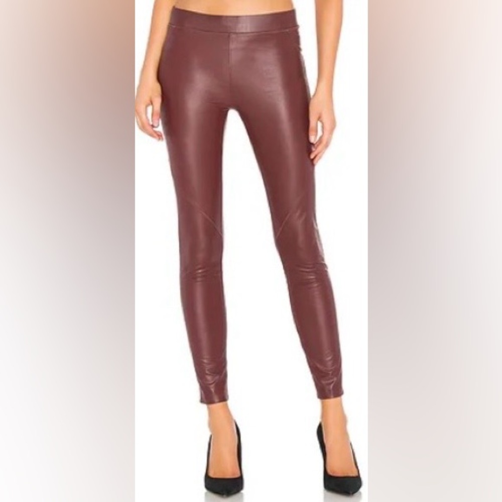 Revolve David Lerner Burgundy Faux Leather Ankle Zip Leggings Moto XS